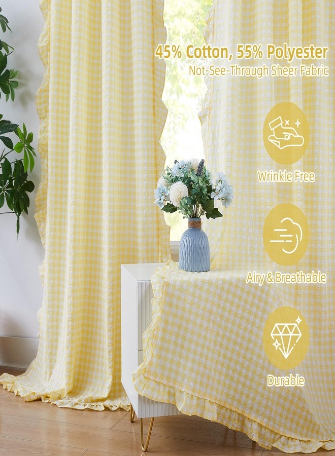 ZJDECOR ستائر ZJDECOR صفراء مكشكشة بنمط شابي شيك، طولها 84 بوصة، بنمط مربعات الجاموس الريفي، غير شفافة، مناسبة لغرف النوم والمعيشة، مزودة بجيوب للعمود، مقاس 40 × 84 بوصة، عبوة من قطعتين - Image 2